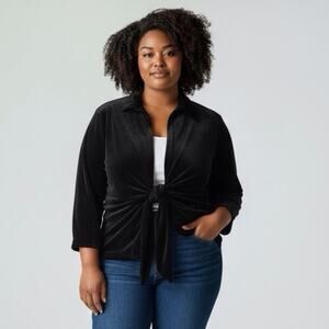 Neiman Marcus NWT Velvet Jacket Stretch Tie Front Top 3X